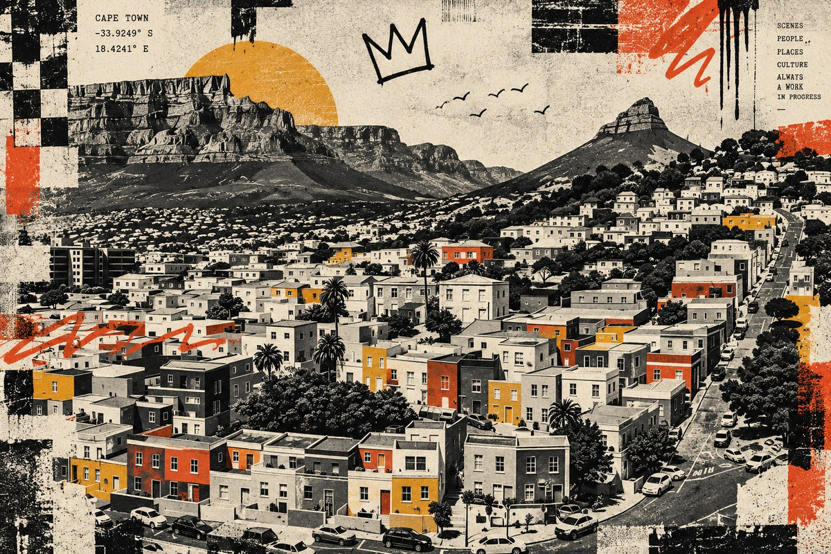 Collage of Cape Town: Table Mountain, Lion’s Head and colourful houses